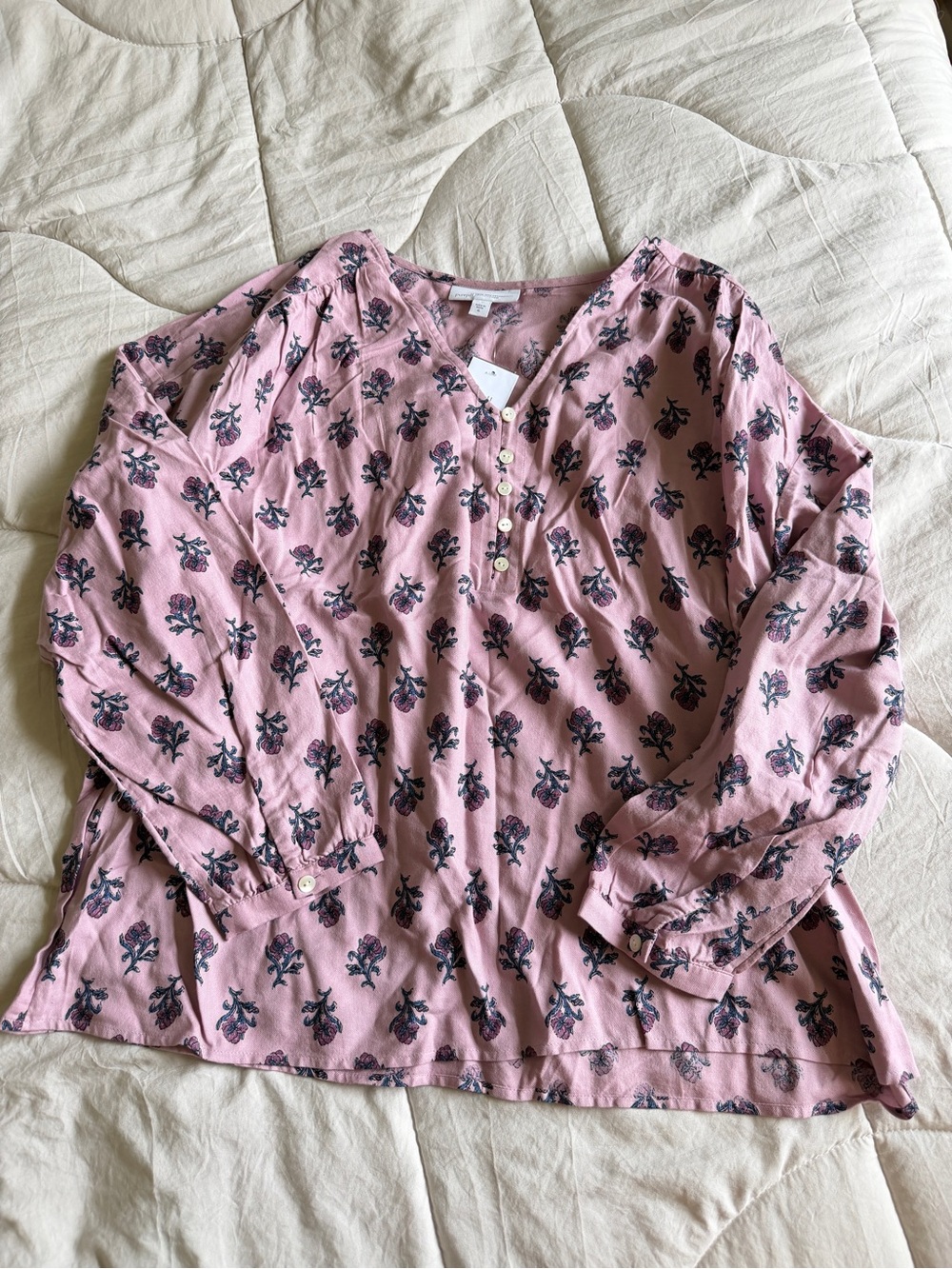 J. Jill Pink Floral Henley Tunic Blouse